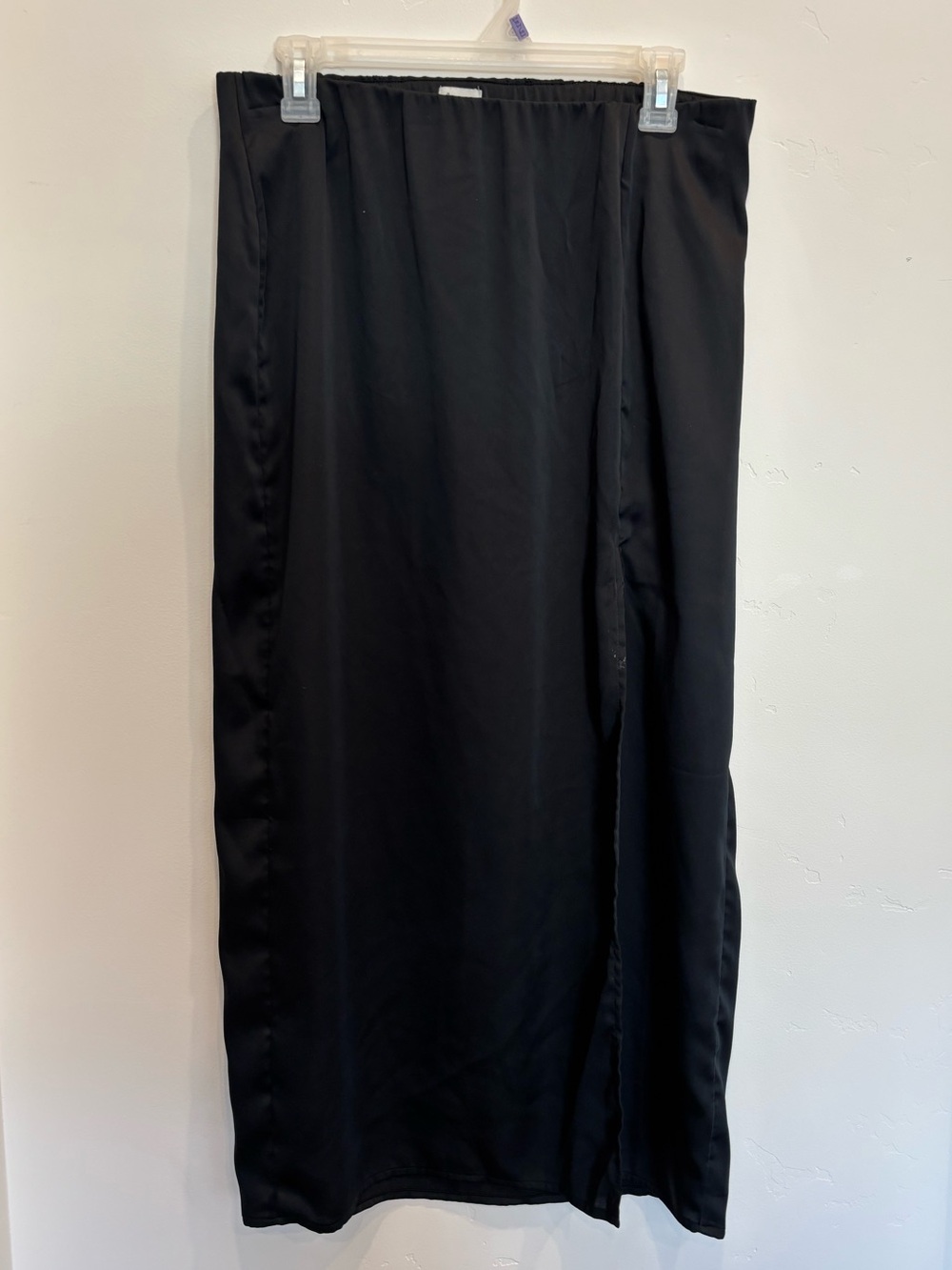 a new day Black Satin-Look Midi Skirt with Subtle Wrap